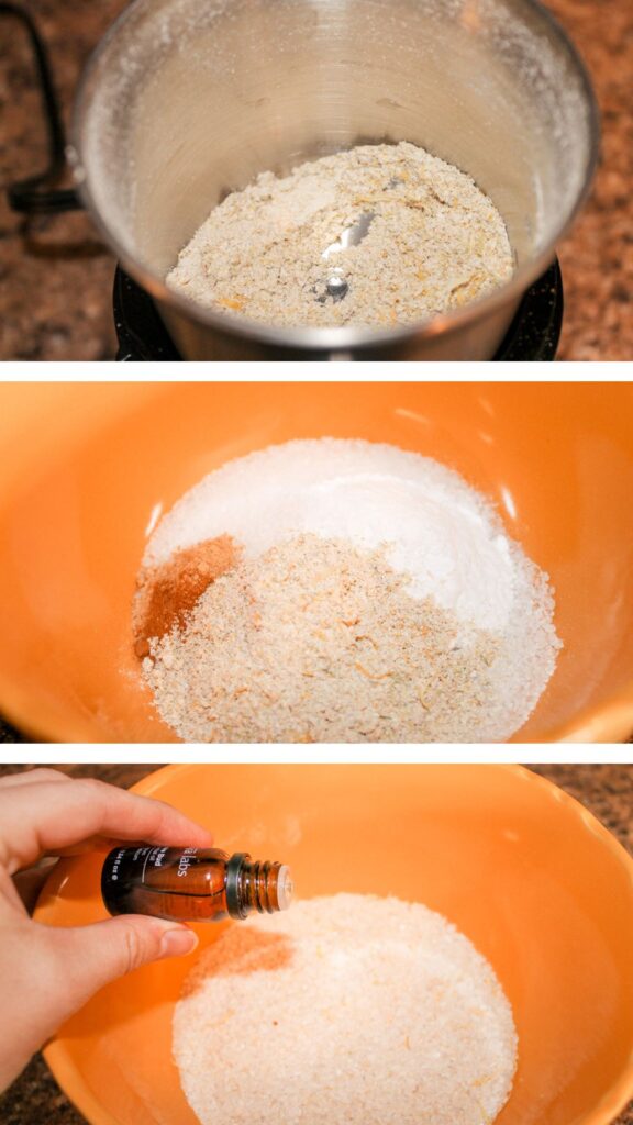 woman makes a diy herbal bath salt