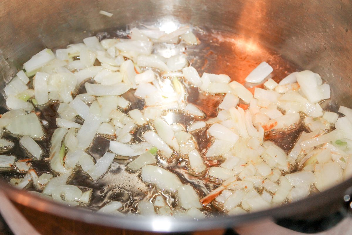 sautéing onions in a skillet 