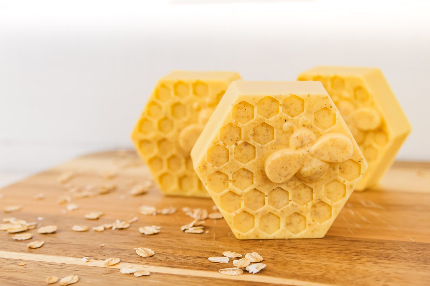 3 bars of soap with a honeycomb pattern