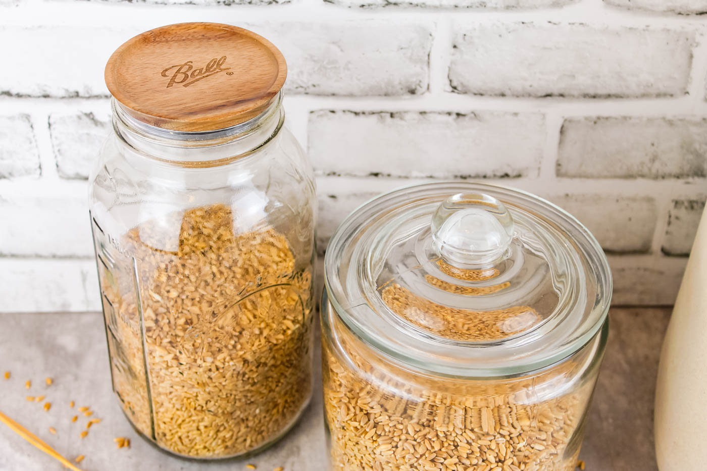 mason jar filled with dried grains for storage