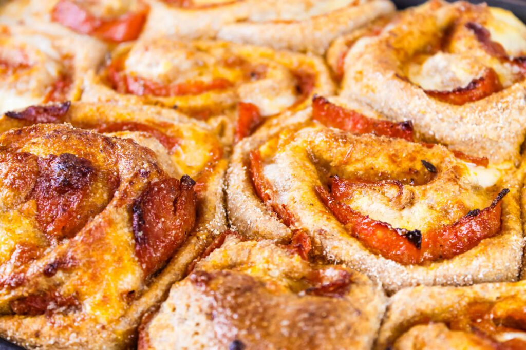 close up of cheesy rolls fresh from the oven