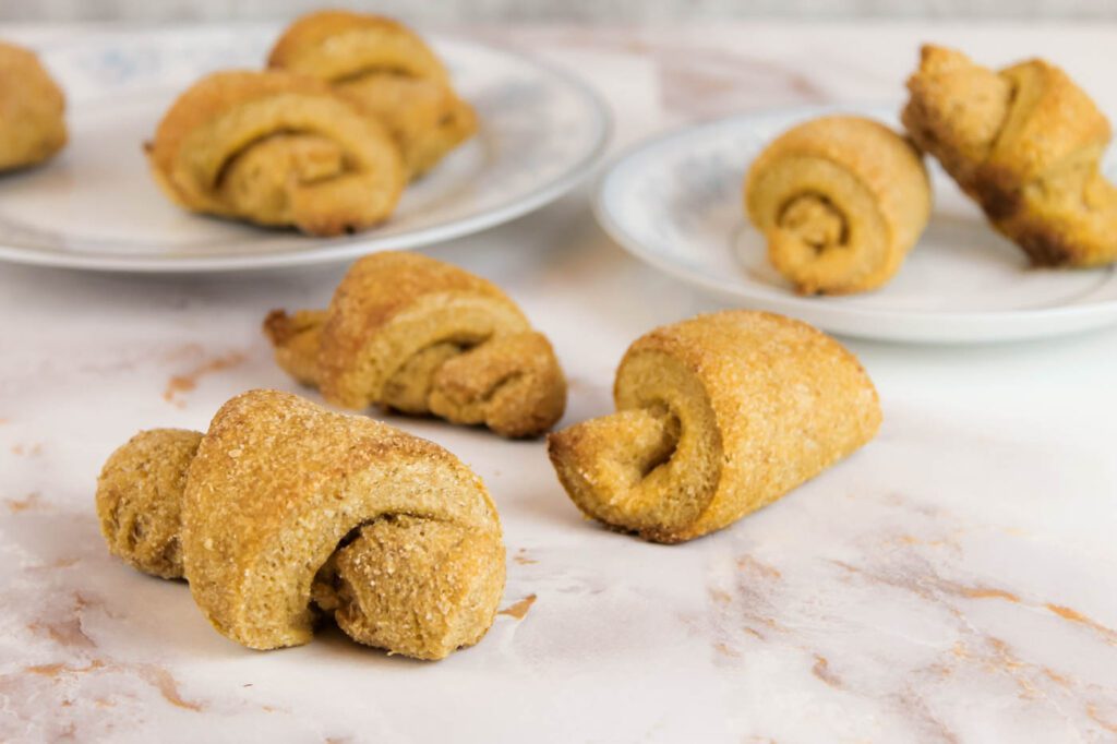 rolls sitting on a marble countertop