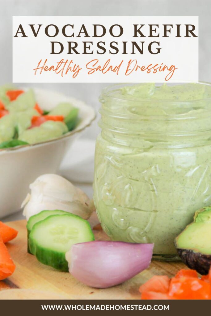 pinterest graphic displaying a photo of a jar of fermented dressing and a bunch of sliced veggies