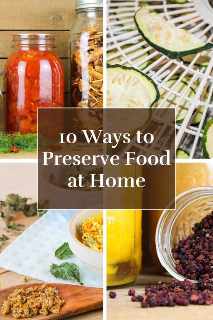 pinterest graphic displaying photos of jars, dried foods and canned goods