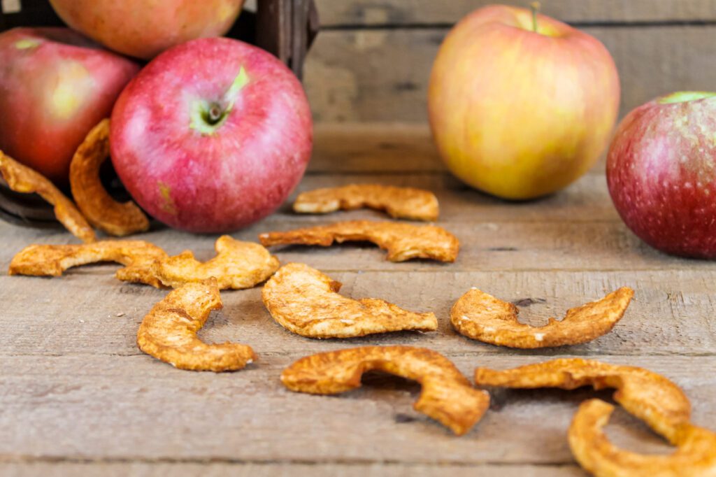 dried apples scattered across the countertop