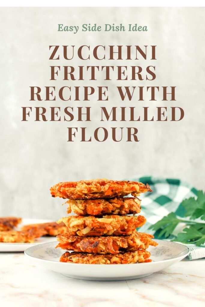 pinterest graphic displaying a photograph of a stack of fritters on a white plate