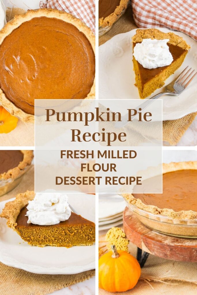 pinterest graphic showing four photos of homemade pumpkin pie