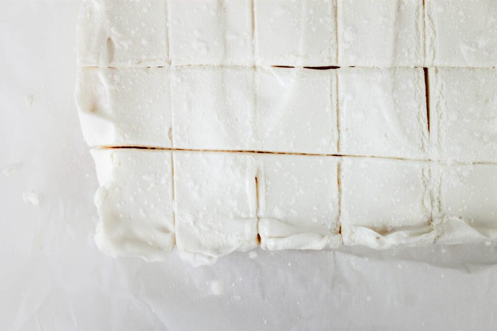 a slab full of homemade marshmallows