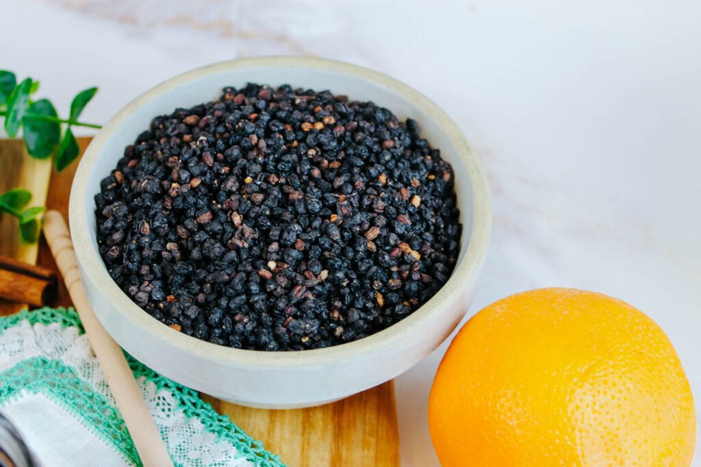 bowl of dried elderberries