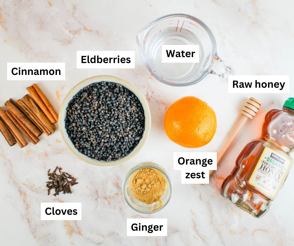 ingredients to make syrup sitting on a marble countertop