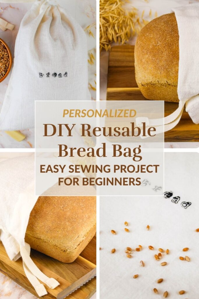 pinterest graphic showing images of a do it yourself fabric bread bag