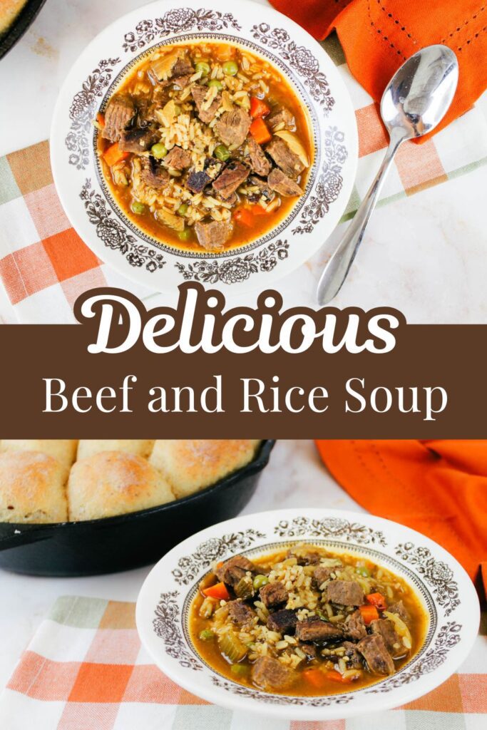 Pinterest graphic showing two images of a bowl of homemade soup