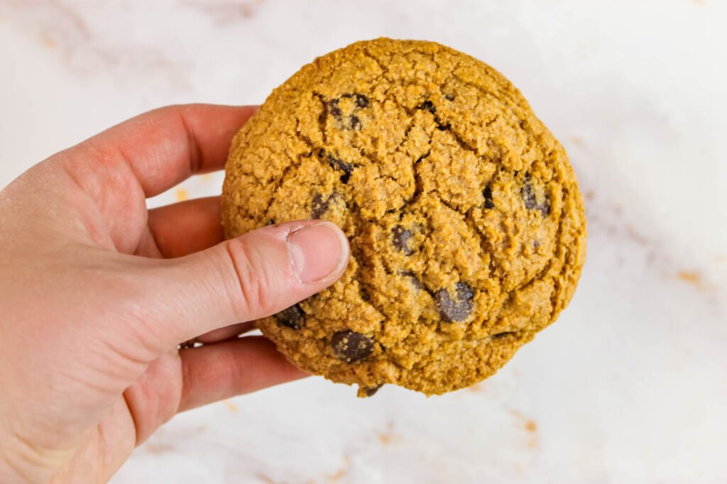 woman holding a homemade cookie in her hand
