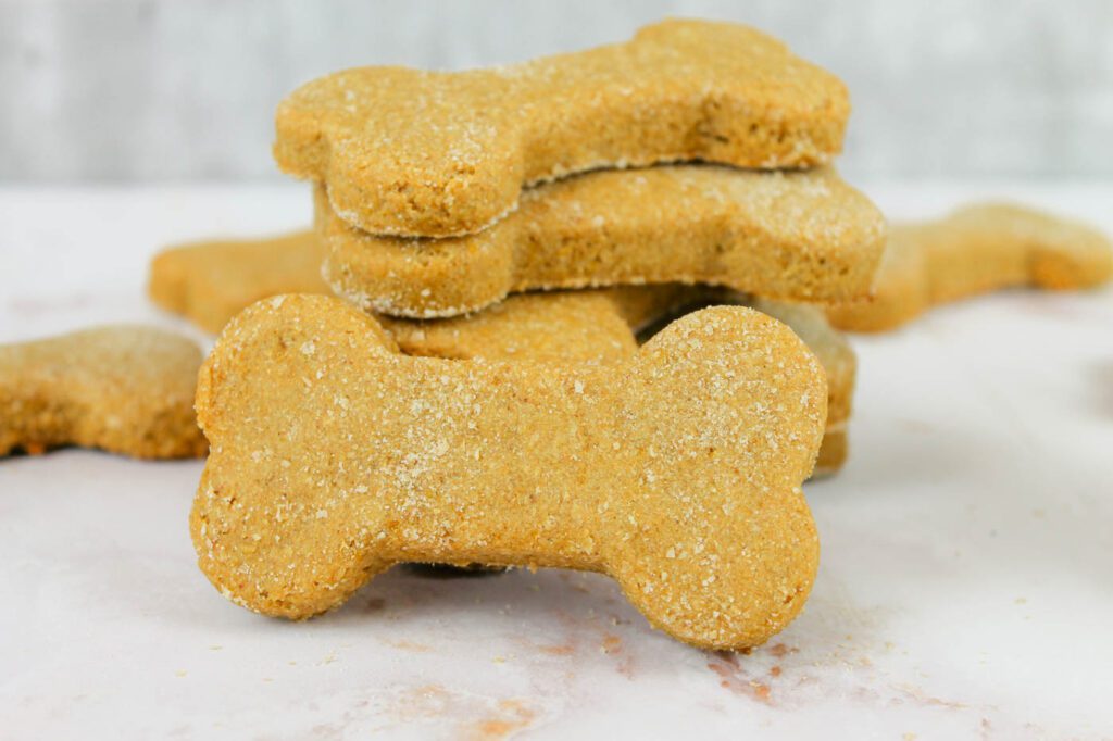 stack of the dog cookies on a marble surface