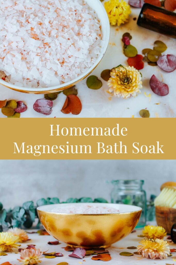 pinterest graphic showing a photograph of diy bath salt recipe