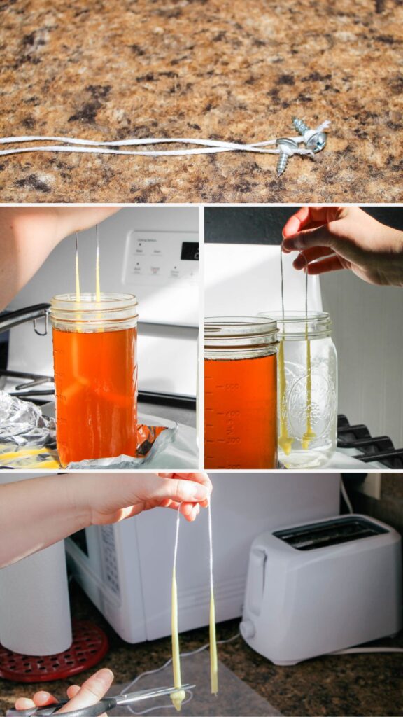 woman making beeswax taper candles