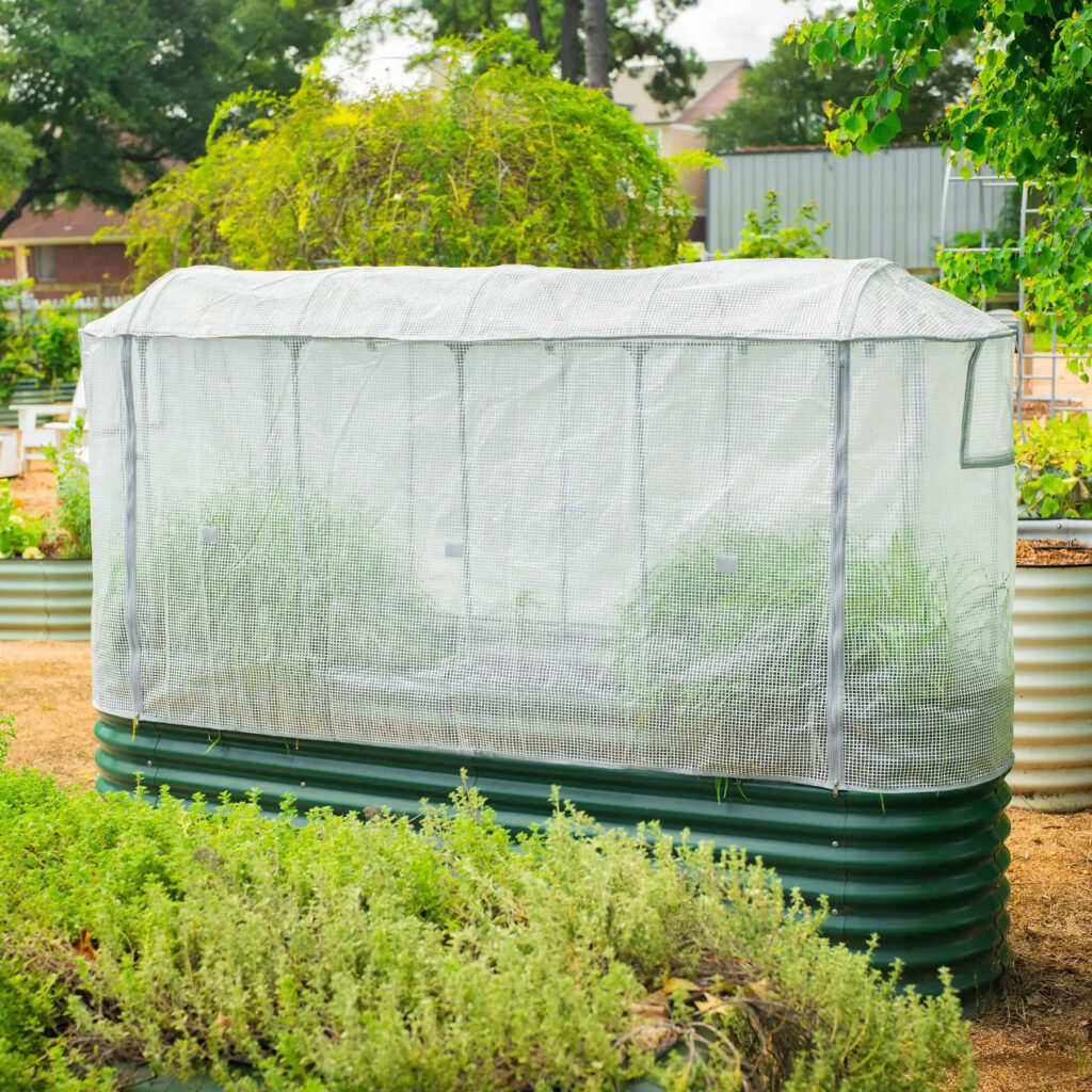 greenhouse cover set on top of a raised bed